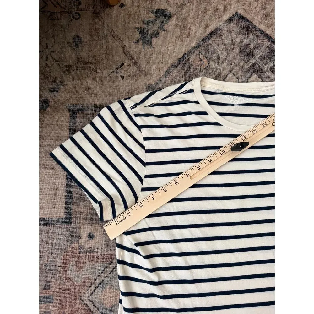 J.Crew Mercantile Broken-In Striped T-Shirt Mens M Slim Navy White 100% Cotton